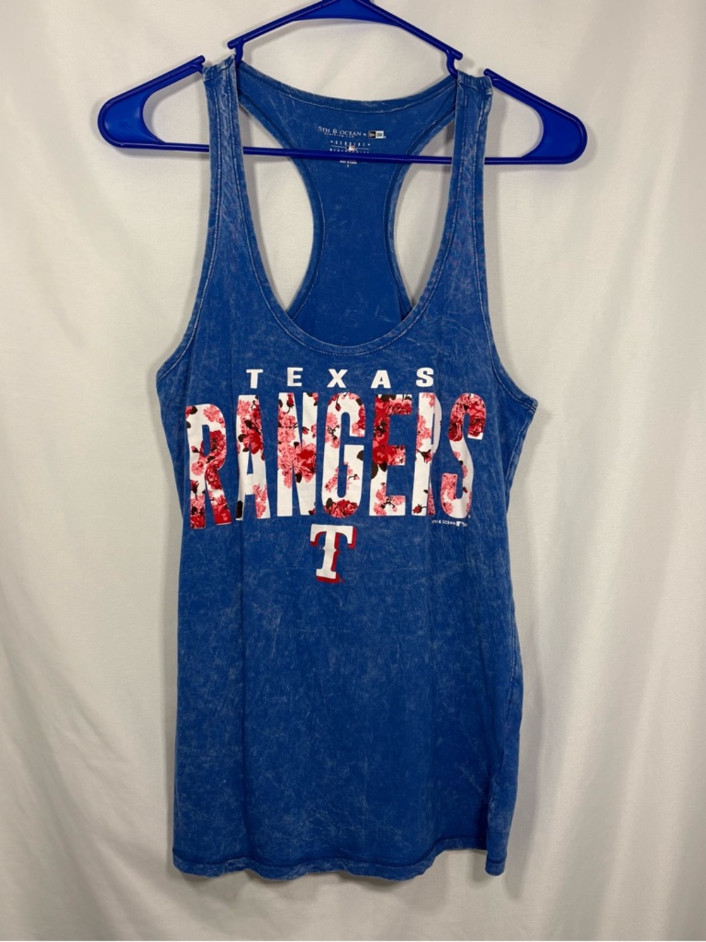 5th & Ocean Blue Texas Rangers Floral Logo Racerback Tank Top Size Small MLB